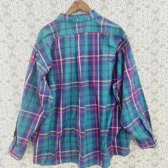 Vintage GANT Plaid Button Down Long Sleeve Men's Shirt Big 3X Green Blue - Picture 2 of 7